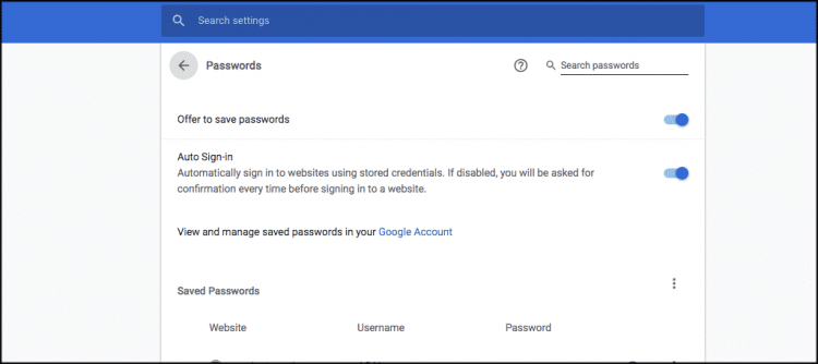 Saved Passwords in Google Chrome