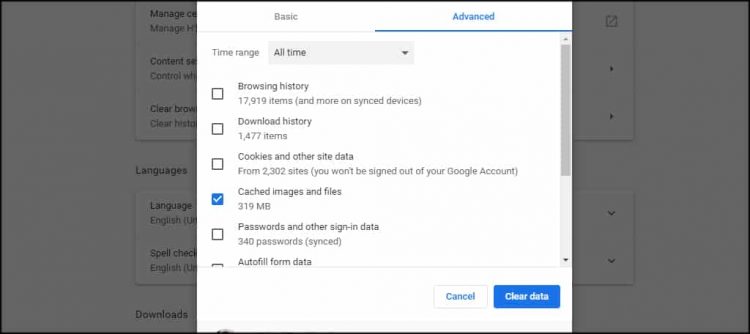 Clear Cache in Google Chrome
