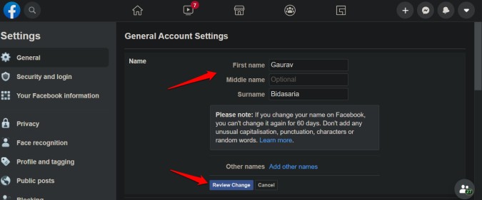 Change Your Name on Facebook